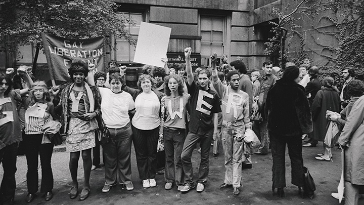 Members of the Gay Liberation Front with Marsha and Sylvia, 1973